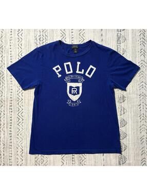 Polo By Ralph Lauren Blue Printed Crew Neck T-Shirt Boys Size Large 14-16